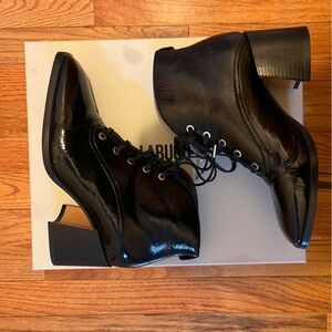 Labucq Jil Black Patent Leather Lace Up Ankle Boots Size 7 EU 37